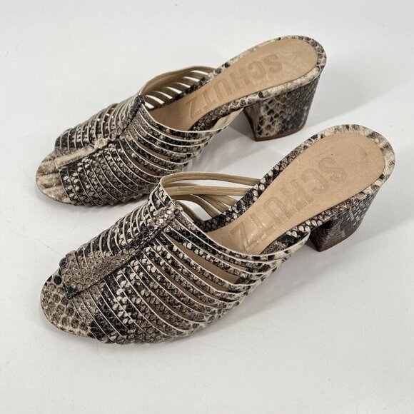Schutz Leather Snakeskin Sandals Block Heel Sz 7 - Picture 3 of 8